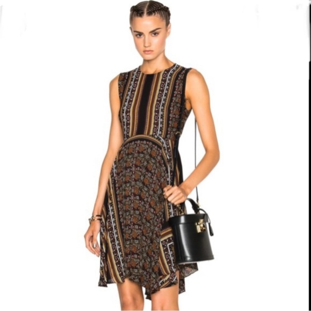 A.L.C. | 100% Silk Hartmann Printed Sleeveless Dress Scarf Print Ruffled Size 10 - Picture 2 of 11